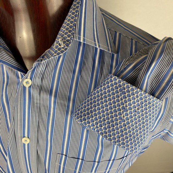 Bugatchi Uomo Mens M Striped Button Down Flip Cuff - Picture 2 of 12
